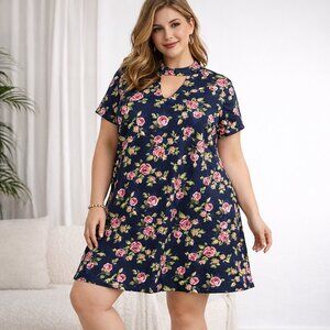 Joe Boxer Floral A-Line Dress Navy Pink Roses XL